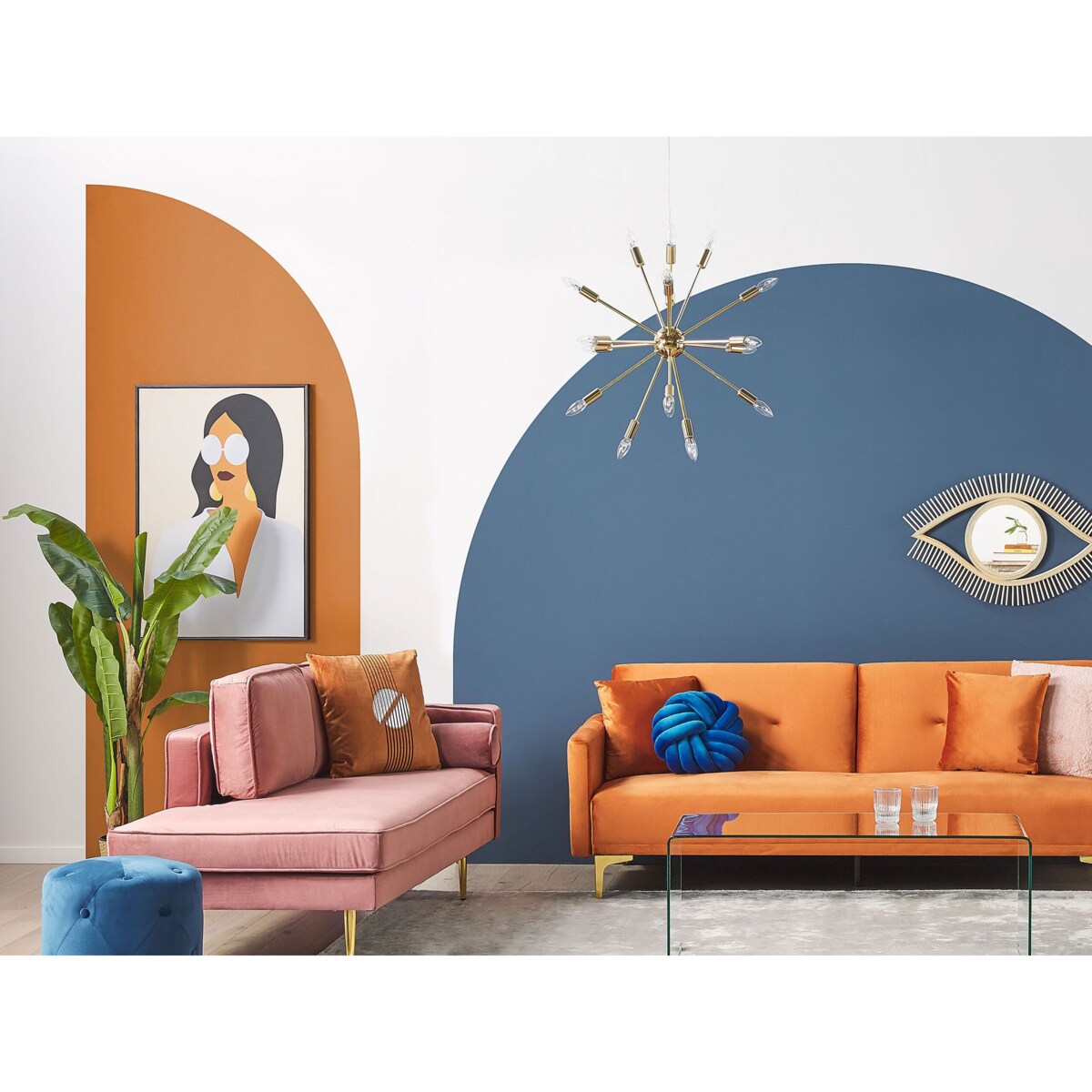 Szezlong welurowy prawostronny różowy MIRAMAS