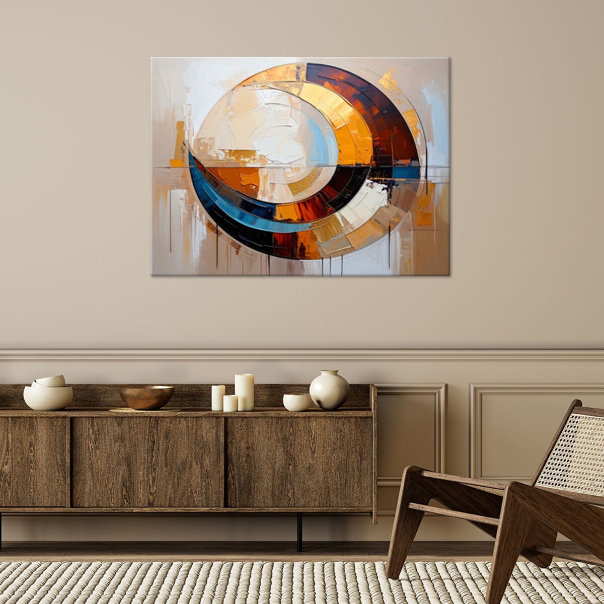 Feeby Obraz nowoczesny do salonu, Geometryczna Abstrakcja w beżu 60x40