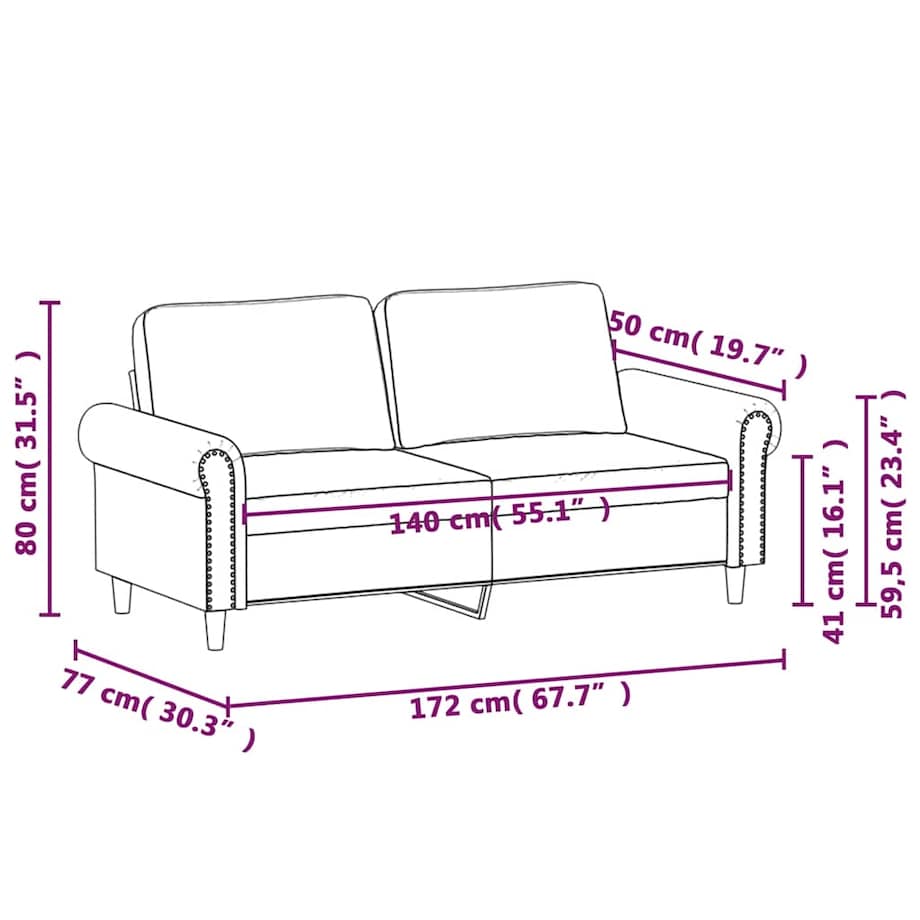 vidaXL Sofa 2-osobowa, brązowa, 140 cm, tapicerowana aksamitem