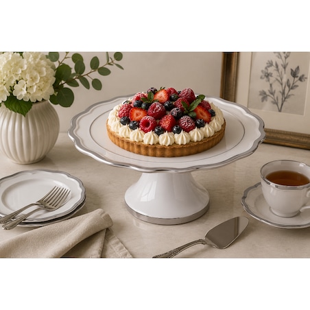 Patera ceramiczna ze srebrnym paskiem 28x28x12 cm KETO biała