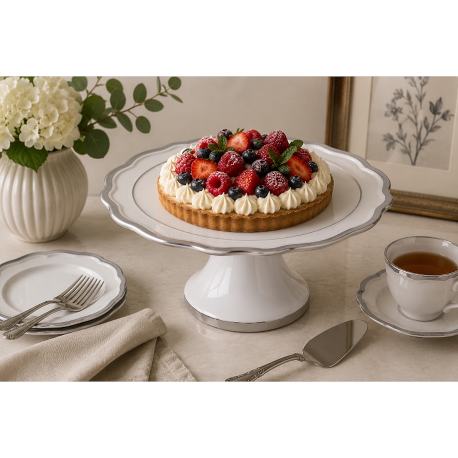 Patera ceramiczna ze srebrnym paskiem 28x28x12 cm KETO biała