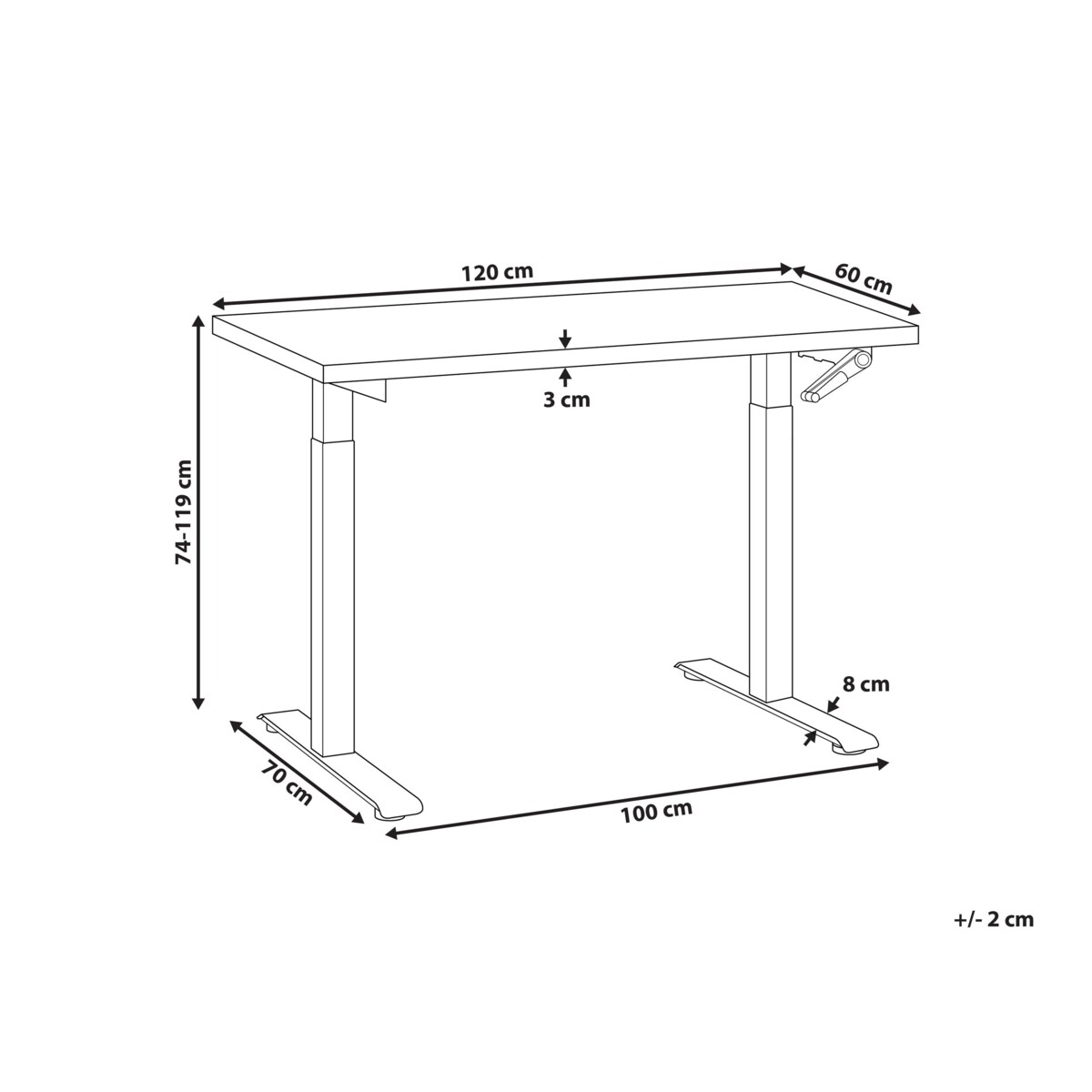 Biurko regulowane manualnie DESTINES Jasny brąz/ biały 120 cm 60 cm