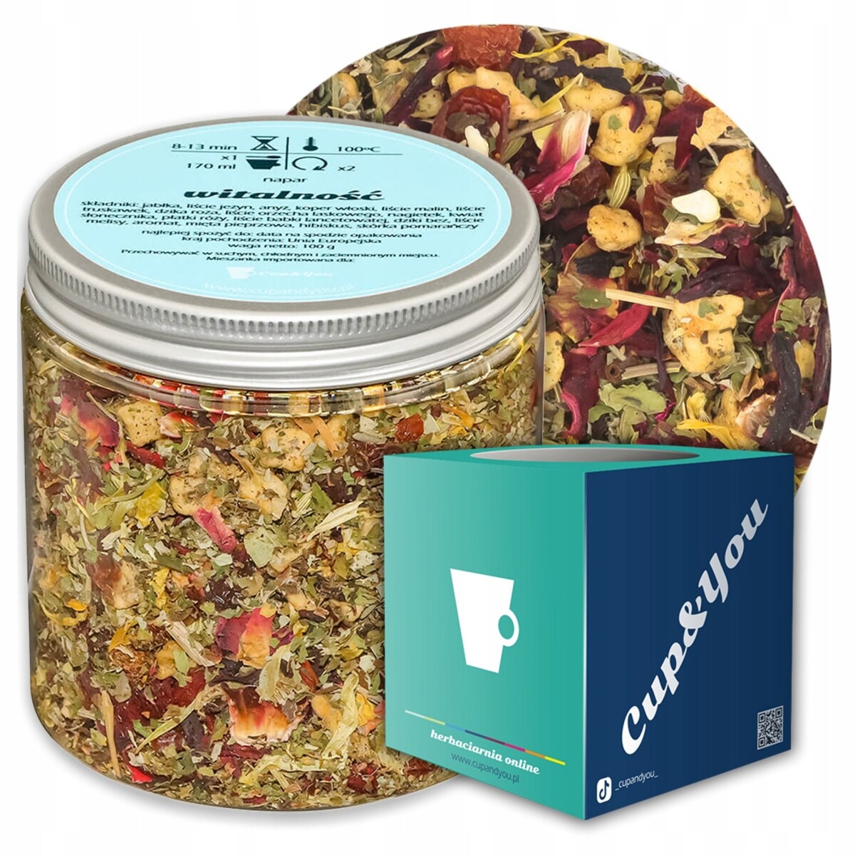 Herbata ziołowa WITALNOŚĆ o smaku czerwonych owoców z miętą PREMIUM Cup&You - herbata liściasta sypana mieszanka napar susz - gotowa na prezent upominek