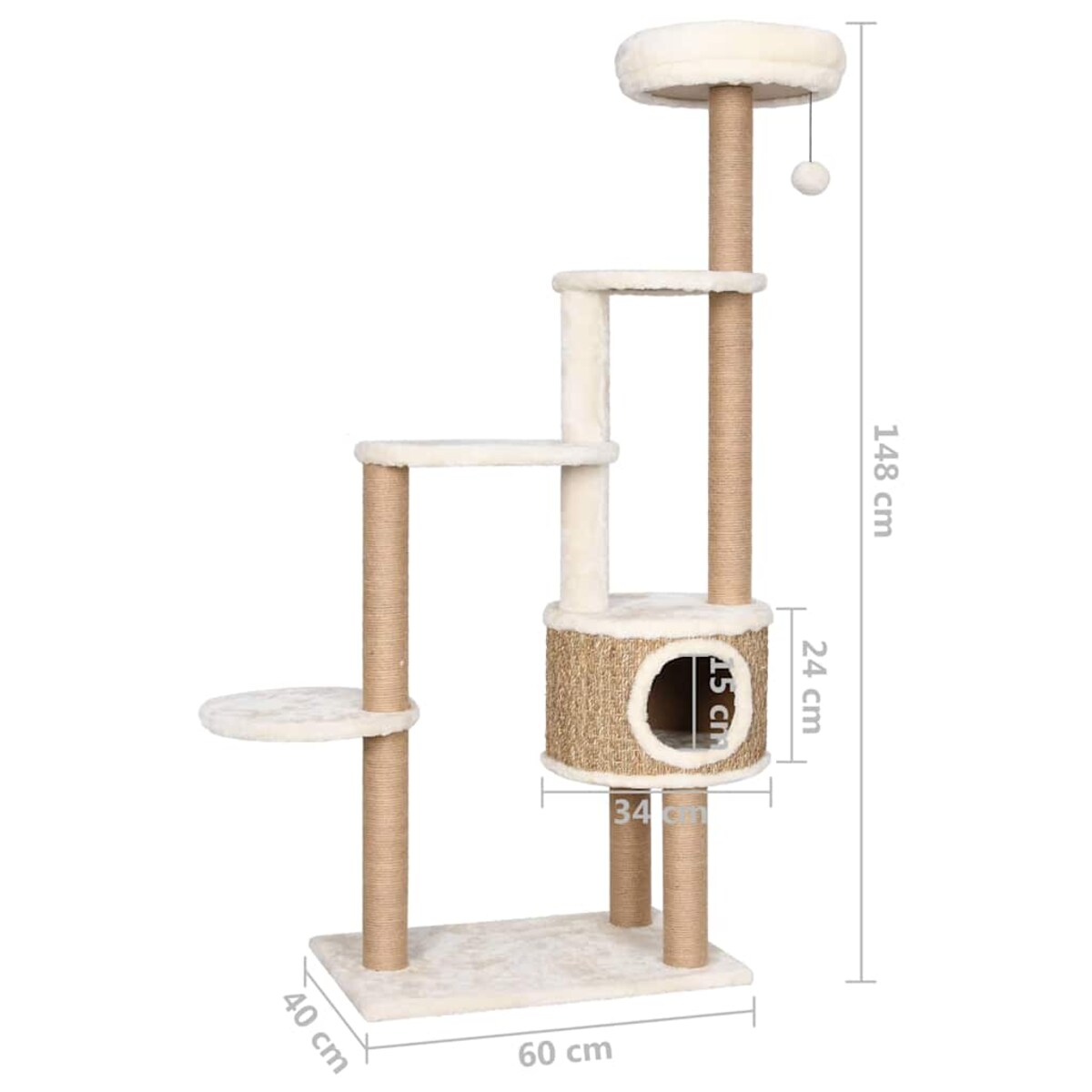 vidaXL Drzewko dla kota z poduszką i słupkiem, 148 cm, trawa morska