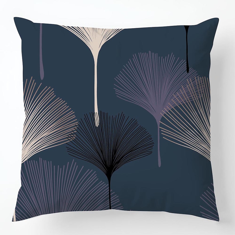 Poszewka satynowa 40x40 Lunavia liście miłorzębu na niebieskim tle, Satynlove