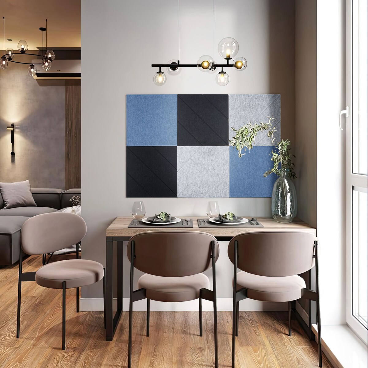 Zestaw 2 szt panel filcowy Felly 40x40 cm płytka kwadrat gładki niebieski