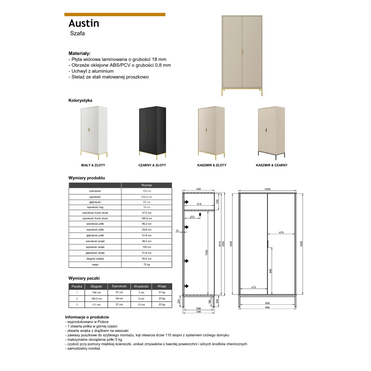 Szafa Austin kaszmir & złota