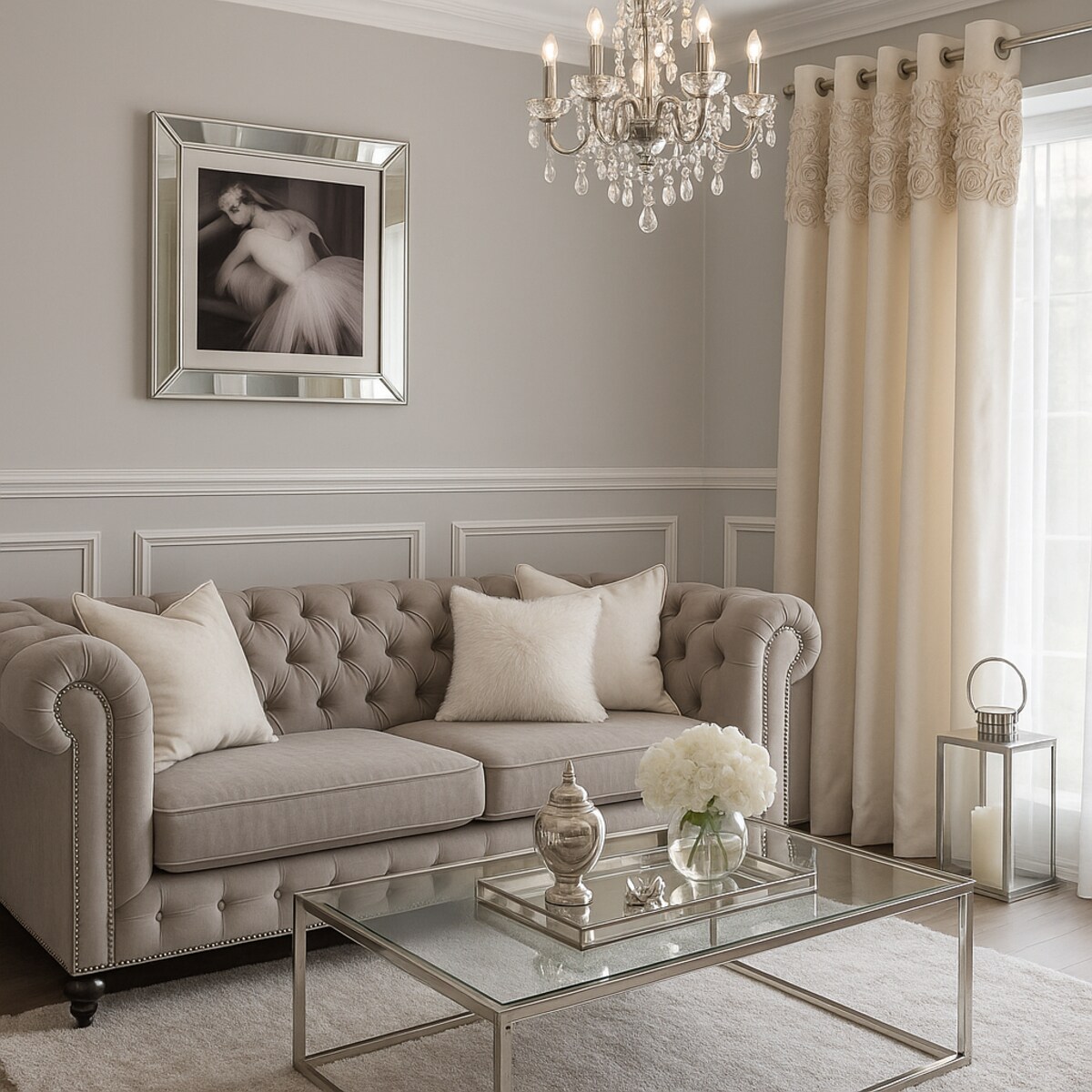 zasłona welurowa "bella rosa" z wyszywanymi różami | taśma | beż