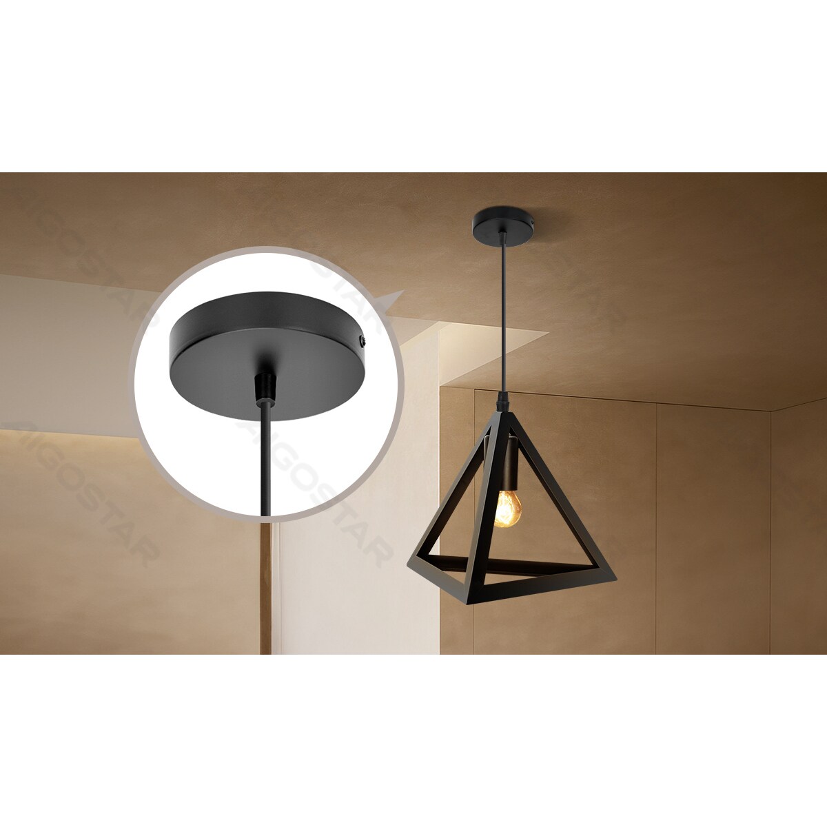 żelazna lampa wisząca piramida industrialna czarna e27