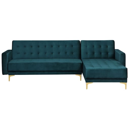 Narożnik rozkładany 4-osobowy welurowy lewostronny zielony ABERDEEN