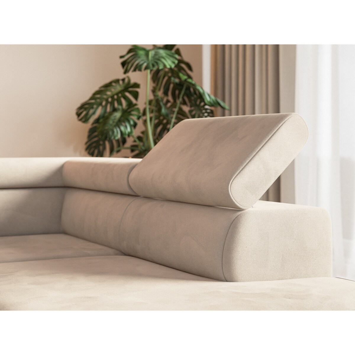 Narożnik ALEX z regulowanymi zagłówkami, prawostronny-Matt Velvet beżowy