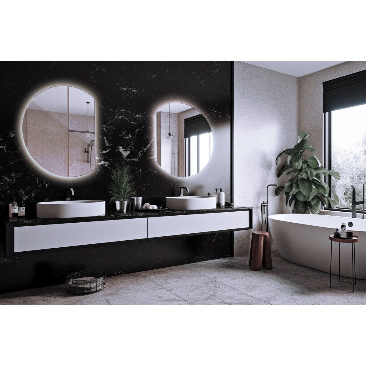 Lustro LED ścięty okrąg 70x80 cm - światło zimne