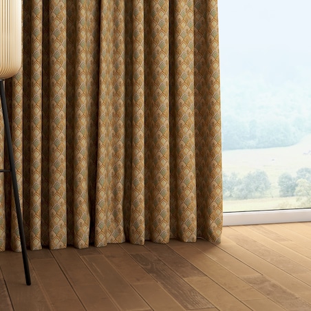 Zasłona na taśmie marszczącej 1 szt. 130x260 beżowo-zielony motyw roślinny