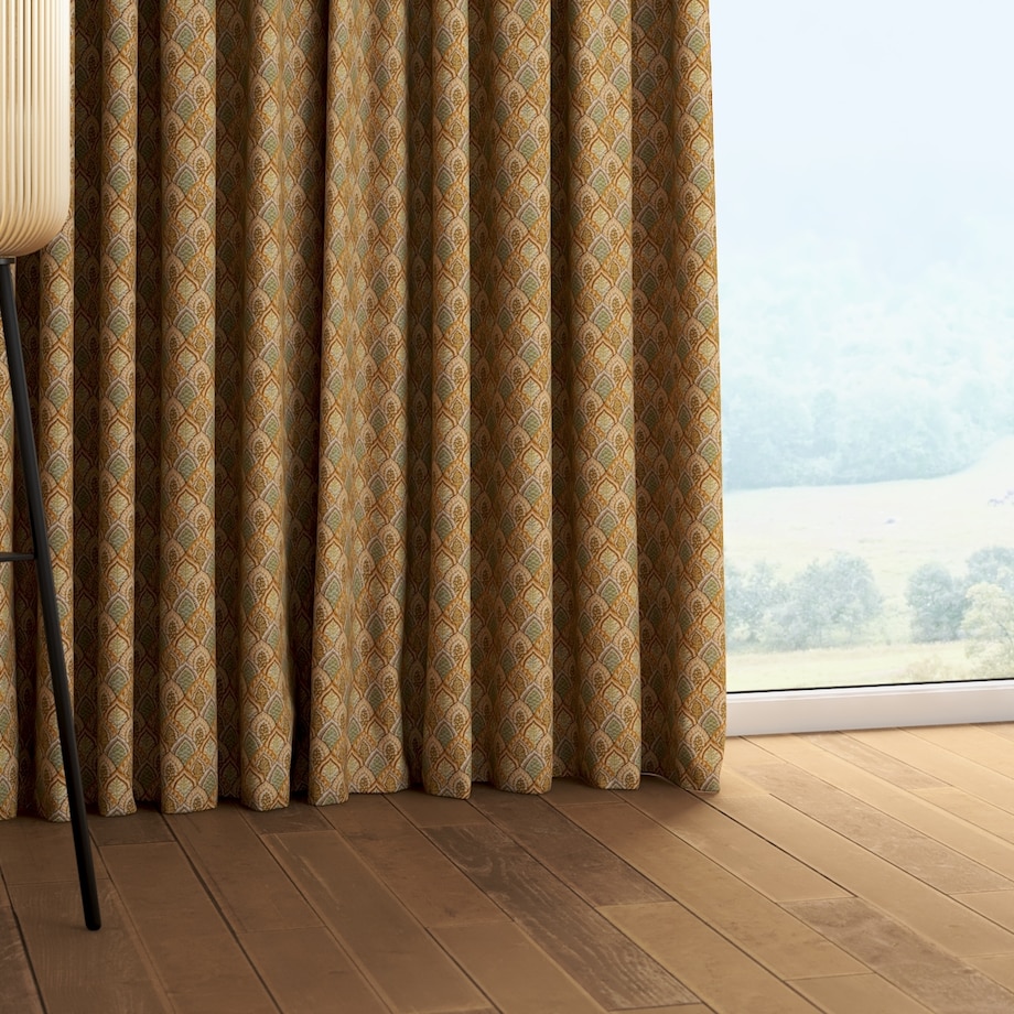 Zasłona na taśmie marszczącej 1 szt. 130x260 beżowo-zielony motyw roślinny