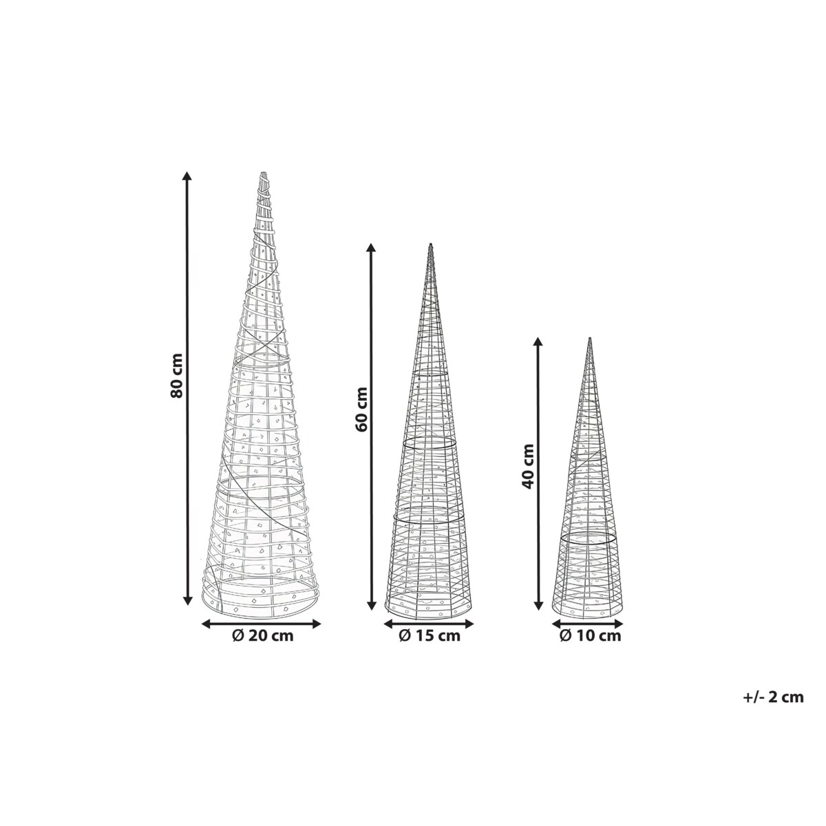 Zestaw 3 dekoracji świątecznych LED SONDER Choinka 40/60/80 cm Biały