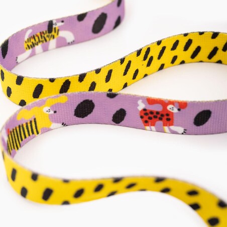 Smycz miejska dla psa lub kota "Pieski floreski" - Szerokość taśmy: 15mm, Rozmiar: L oraz Rodzaj: Mini karabinek