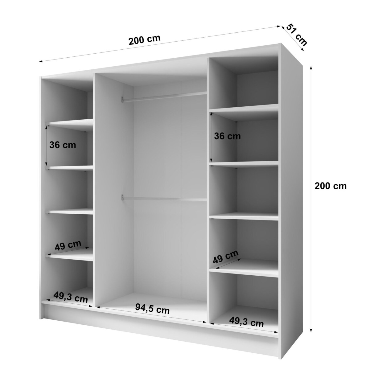 Szafa 200 gładka LUSO z lustrem i czarnymi uchwytami, kaszmirowa