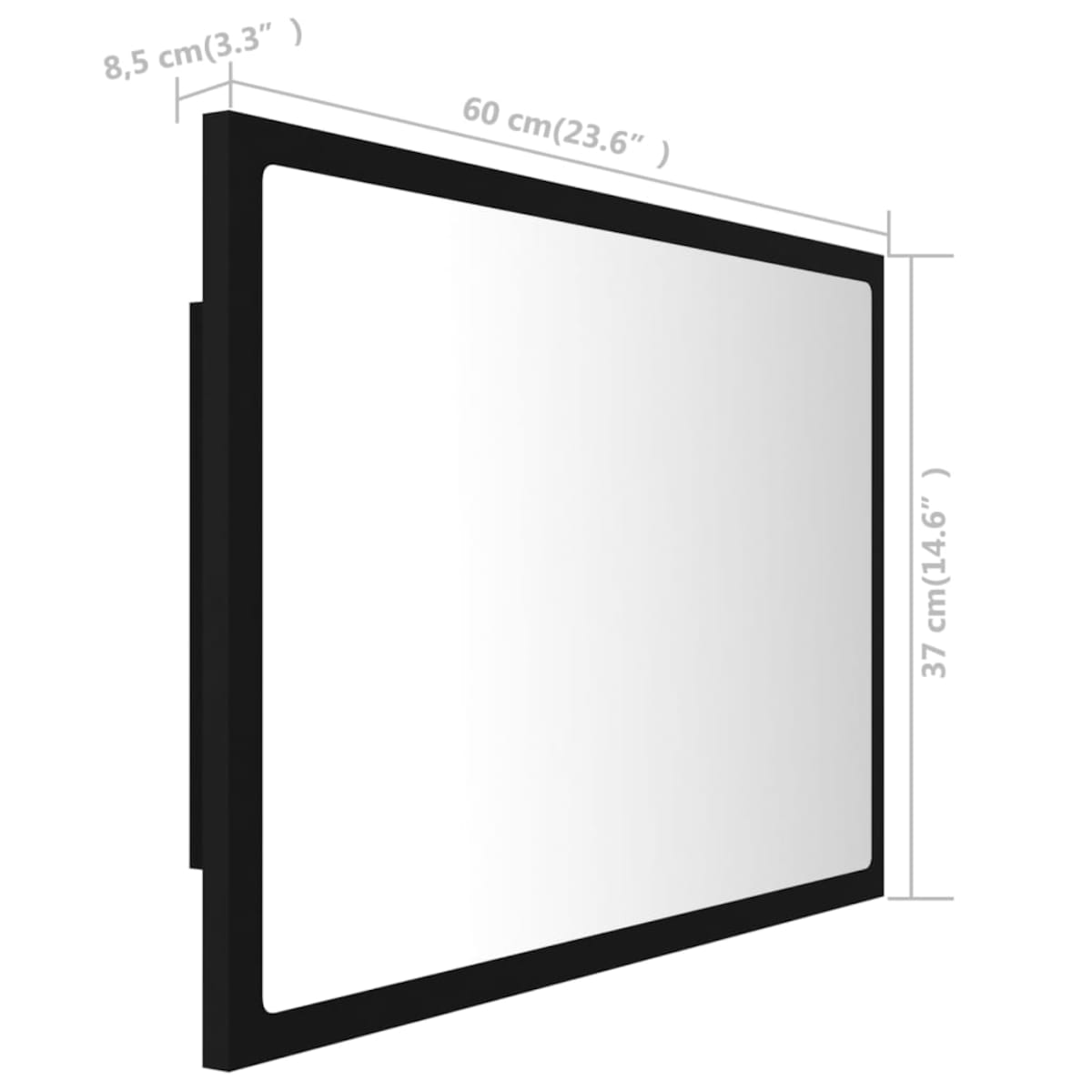 vidaXL Lustro łazienkowe z LED, czarne, 60x8,5x37 cm, akryl
