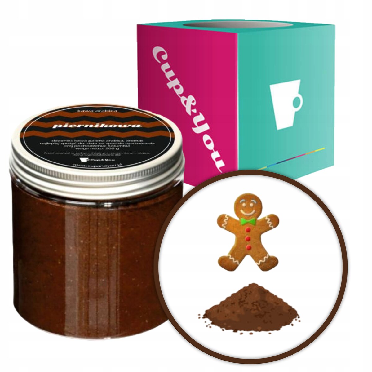 Kawa aromatyzowana smak PIERNIKOWA - KORZENNA mielona ARABICA Cup&You 200g na prezent upominek dla kobiety mężczyzny faceta mamy taty żony męża