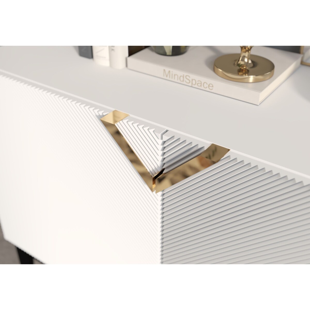 Drewniana komoda Visby DEMI LONG 2D / kolor biały + czarne nogi / szer. 100,5 cm