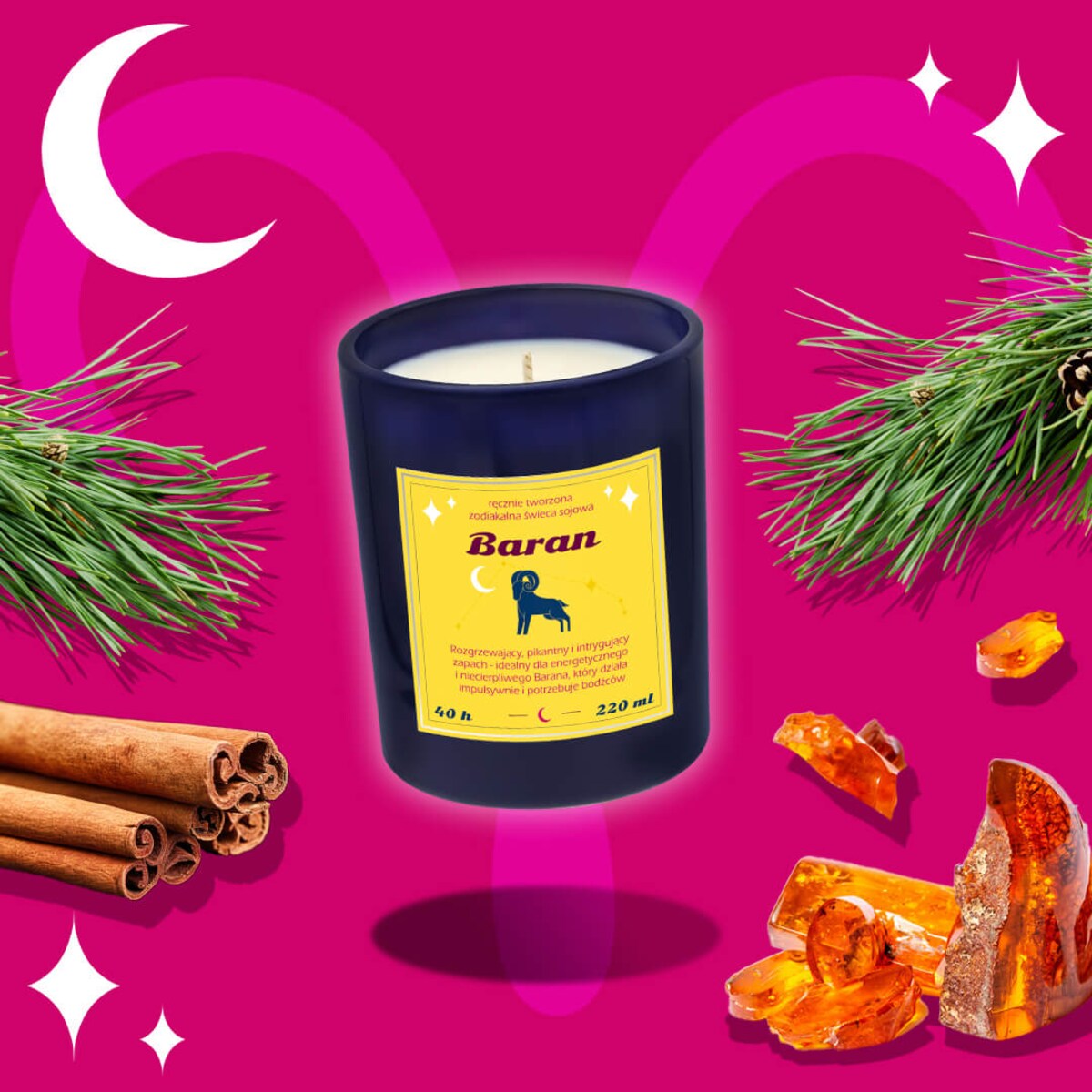 Świeca zodiakalna sojowa naturalna zapachowa BARAN - bezpieczna, ręcznie robiona w szklanym słoiczku na prezent upominek dla osoby ze znakiem zodiaku BARANA