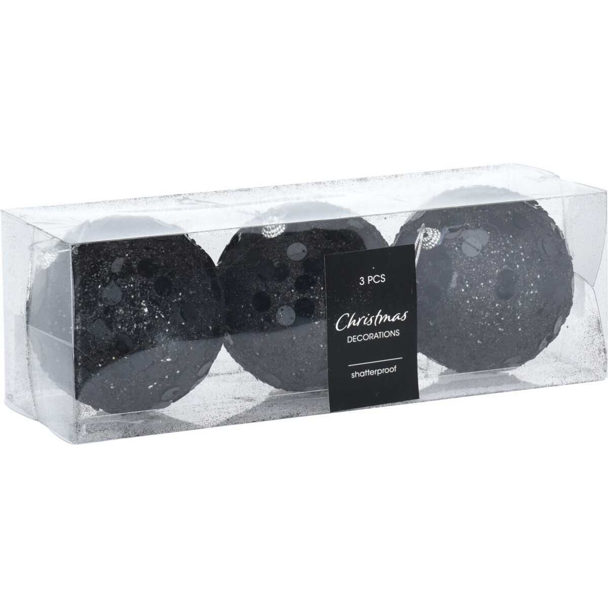 Komplet 3 sztuk bombek z cekinami 10cmczarne