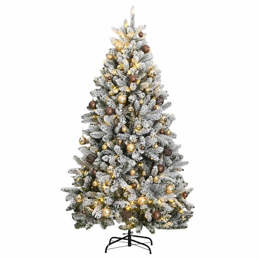 vidaXL Sztuczna choinka na zawiasach, 300 lampek LED i bombki, 240 cm