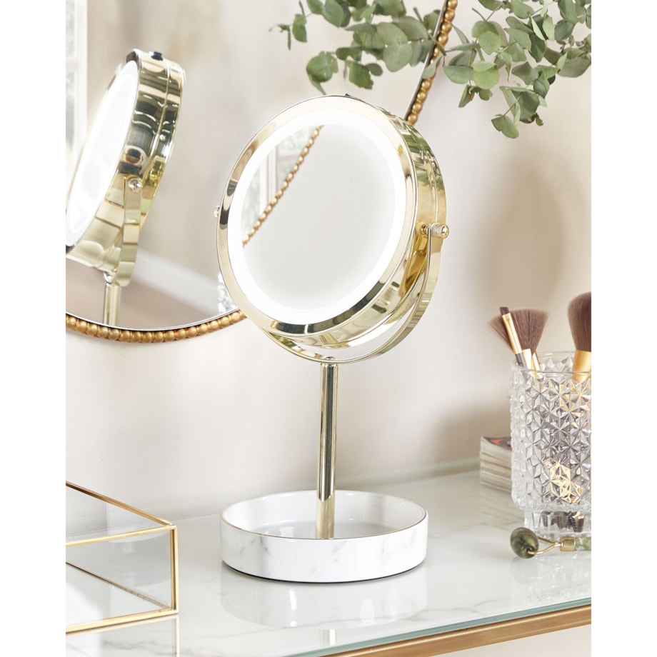 Lusterko kosmetyczne LED ø 20 cm złote z białym SAVOIE