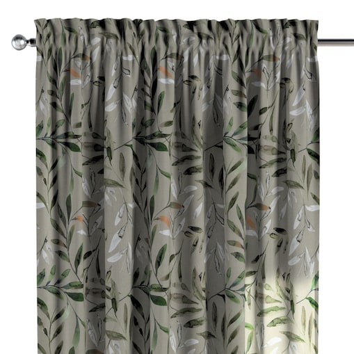 Zasłona na kanale z grzywką 1 szt. 130x260 zielone gałązki na szarym tle