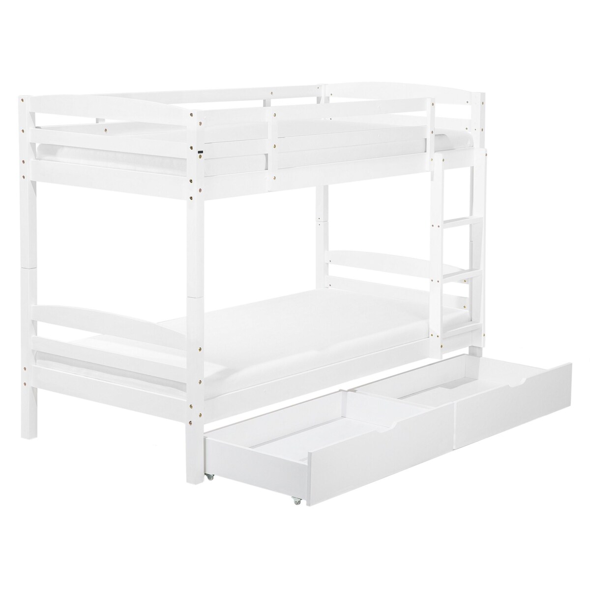 Łóżko piętrowe z szufladami drewniane 90 x 200 cm białe REGAT