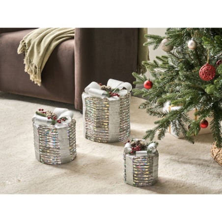 Zestaw 3 dekoracji LED Prezenty świąteczne białe JULSO