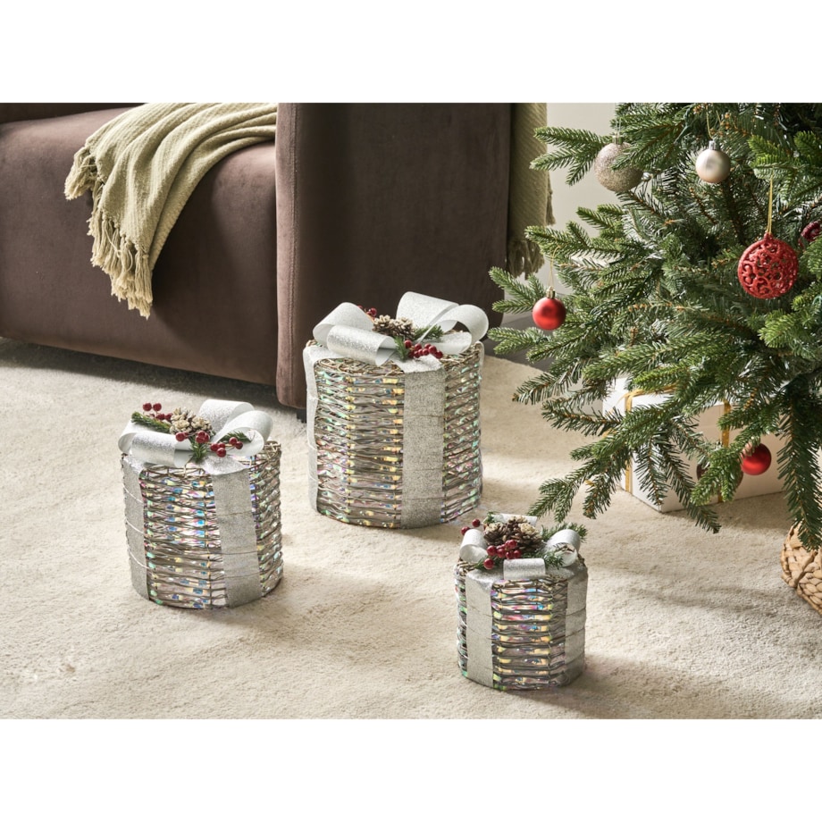 Zestaw 3 dekoracji LED Prezenty świąteczne białe JULSO