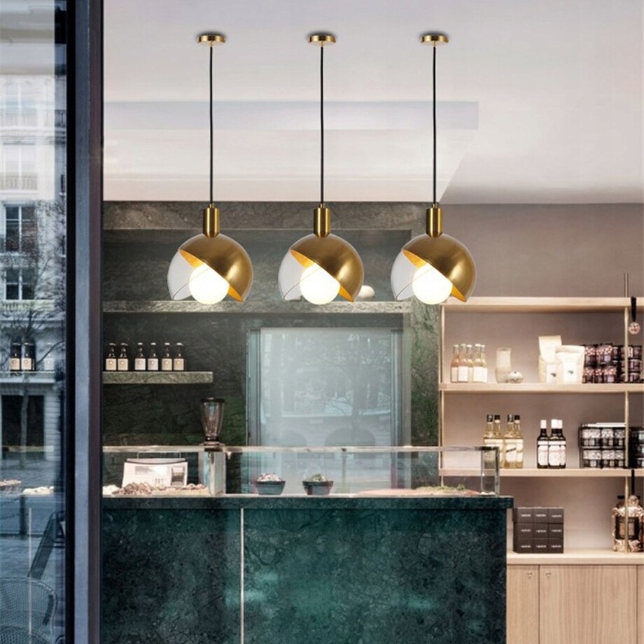 Lampa Sufitowa Wisząca Szklana Metalowa Złota Gold