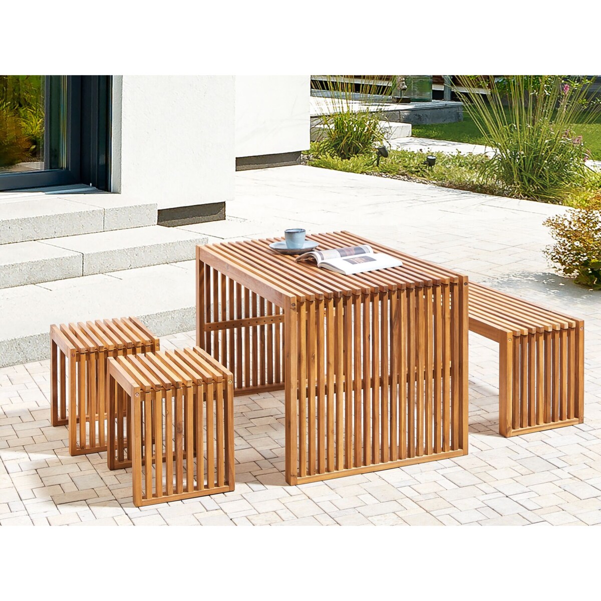 Zestaw ogrodowy ze stołkami dla 4 osób BELLANO Drewno akacjowe Brązowy