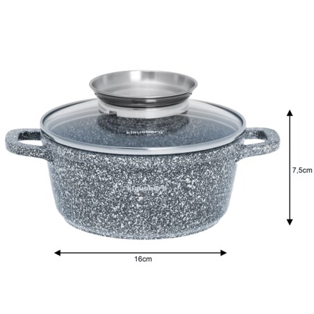 Garnek z powłoką marmurową marmurkowy szary indukcja gaz 1.3L 16cm KLAUSBERG