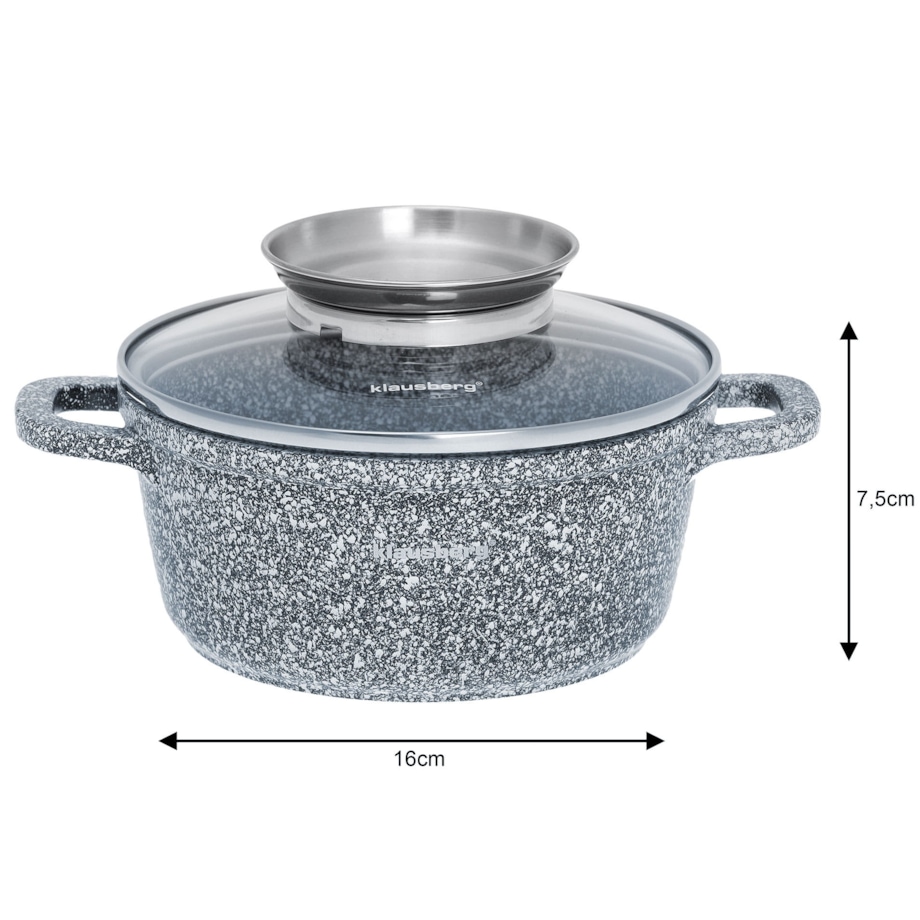 Garnek z powłoką marmurową marmurkowy szary indukcja gaz 1.3L 16cm KLAUSBERG