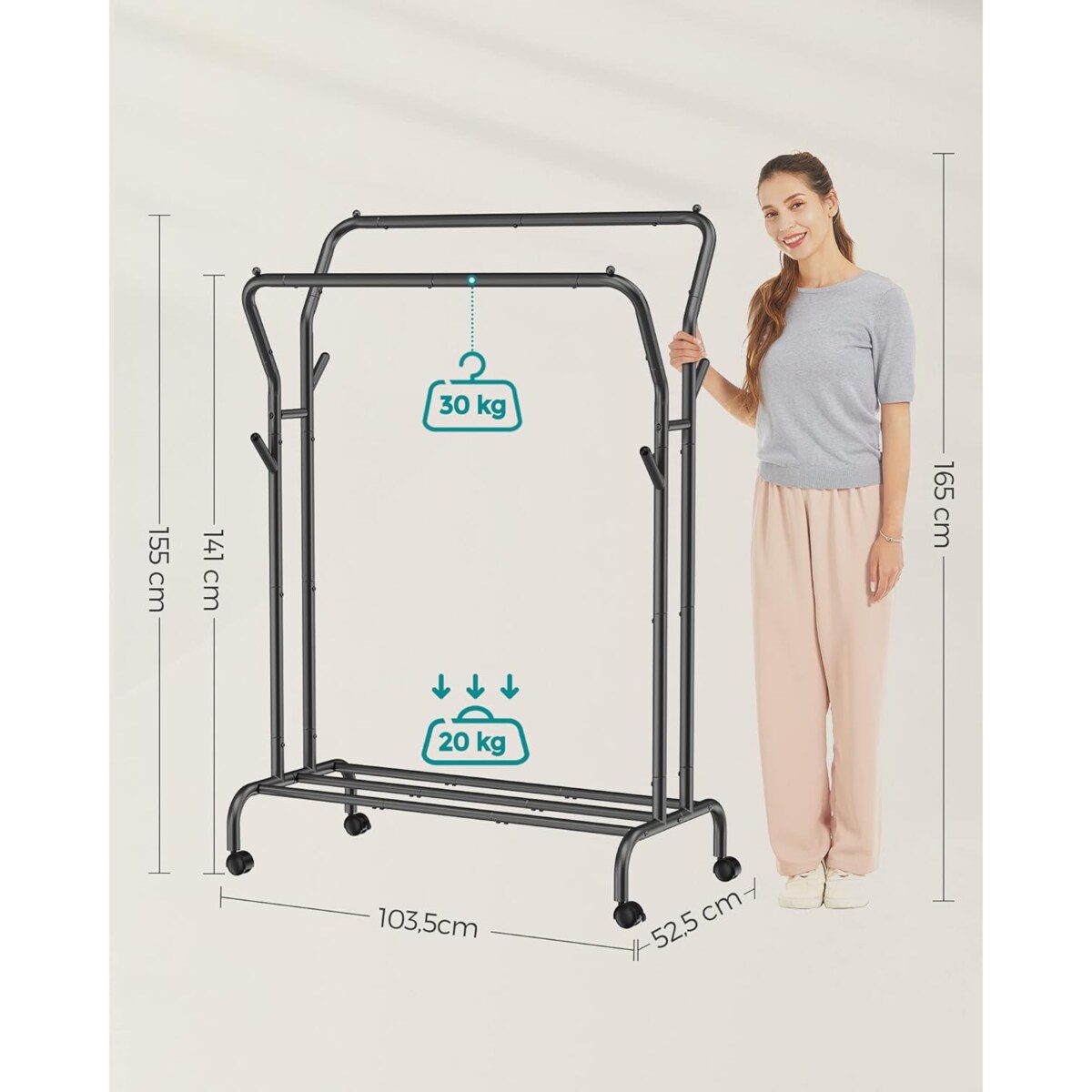 Wieszak Na Ubrania Na Kółkach 103,5X52,5X155 Cm