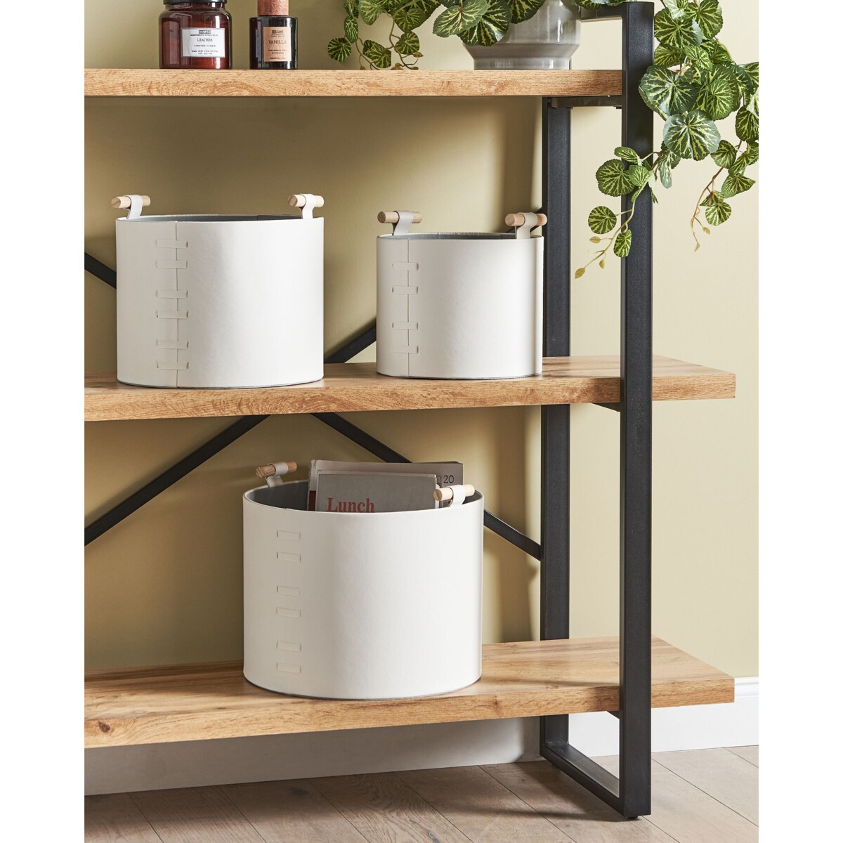 Zestaw 3 koszy z ekoskóry złamana biel ARAM