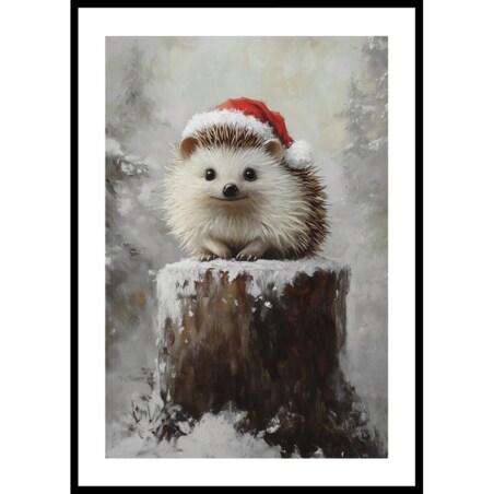 Poster Story, Plakat, Obraz - Jeżyk w Czapce Mikołaja, wymiary 42 x 60 cm
