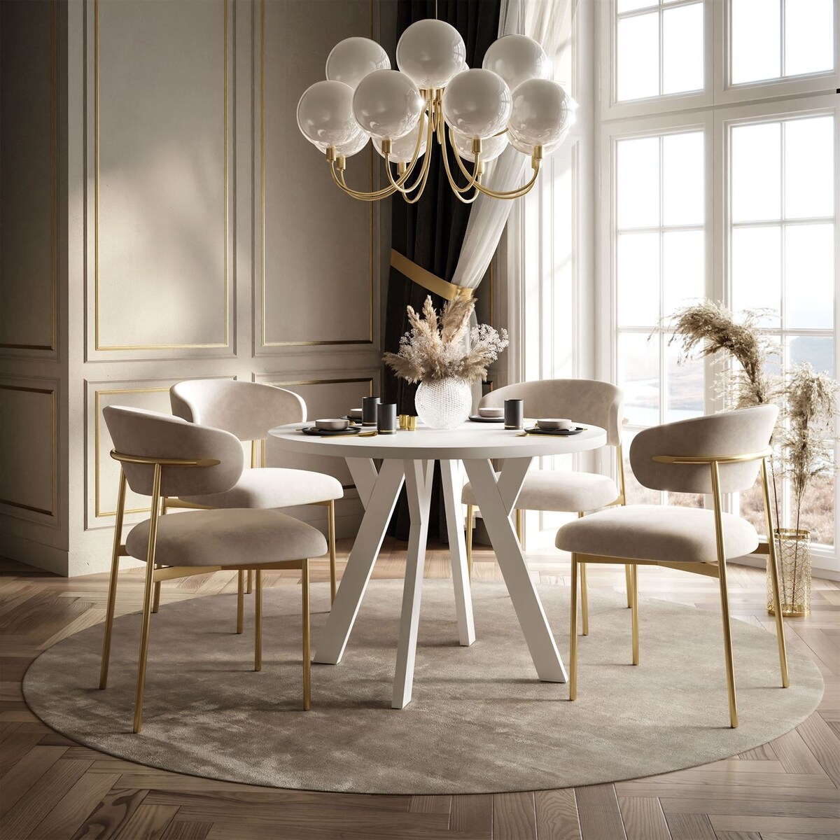 Okrągły stół rozkładany VOLTA MATT, nogi białe, blat biały