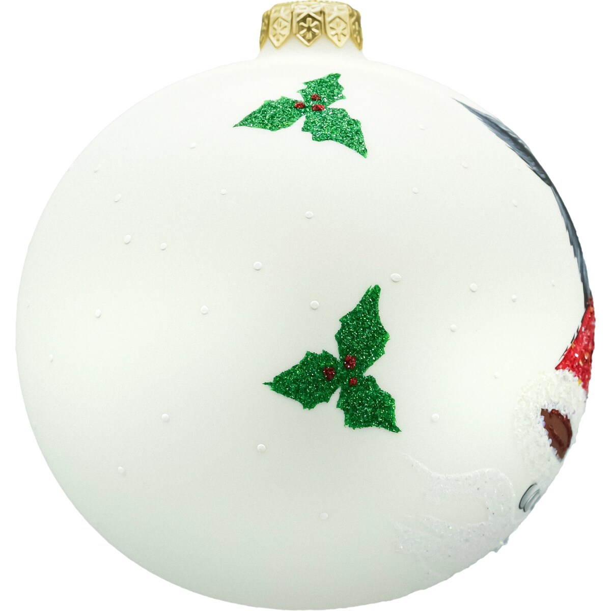 Bombka okrągła: Piesek z czapką Mikołaja