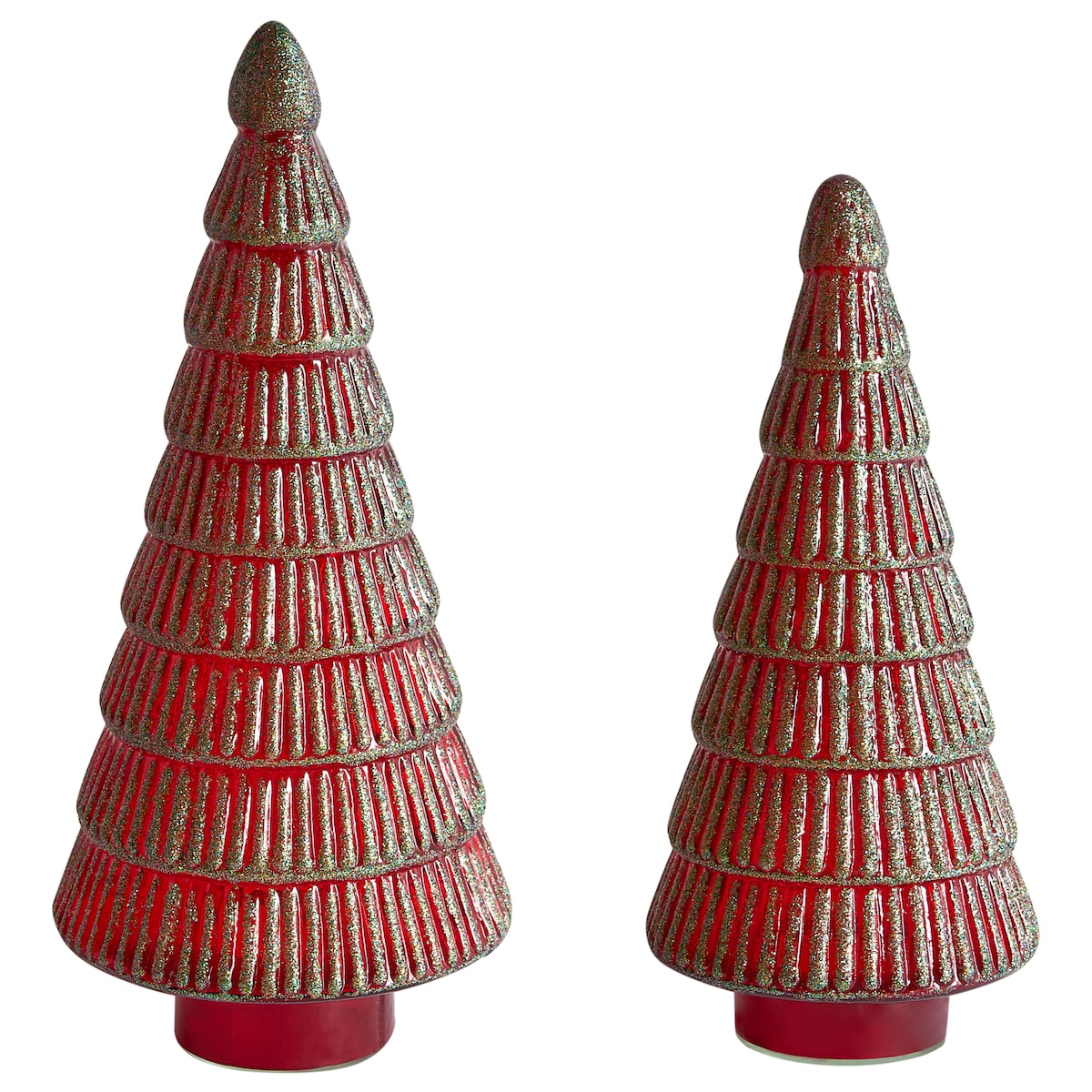 Zestaw 2 figurek dekoracyjnych PURUVESI 31/36 cm Choinka Czerwony/ zielony