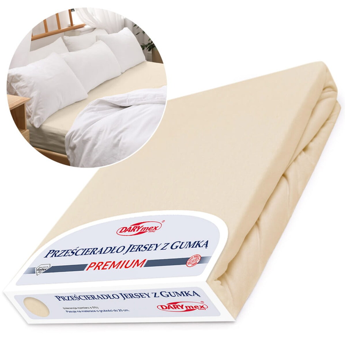 Prześcieradło z bawełny jersey z gumką 120x200 kolor jasny beż PREMIUM