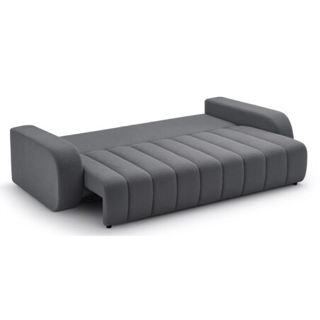 Sofa rozkładana ALOO obita tkaniną boucle z ozdobnymi poduszkami szara