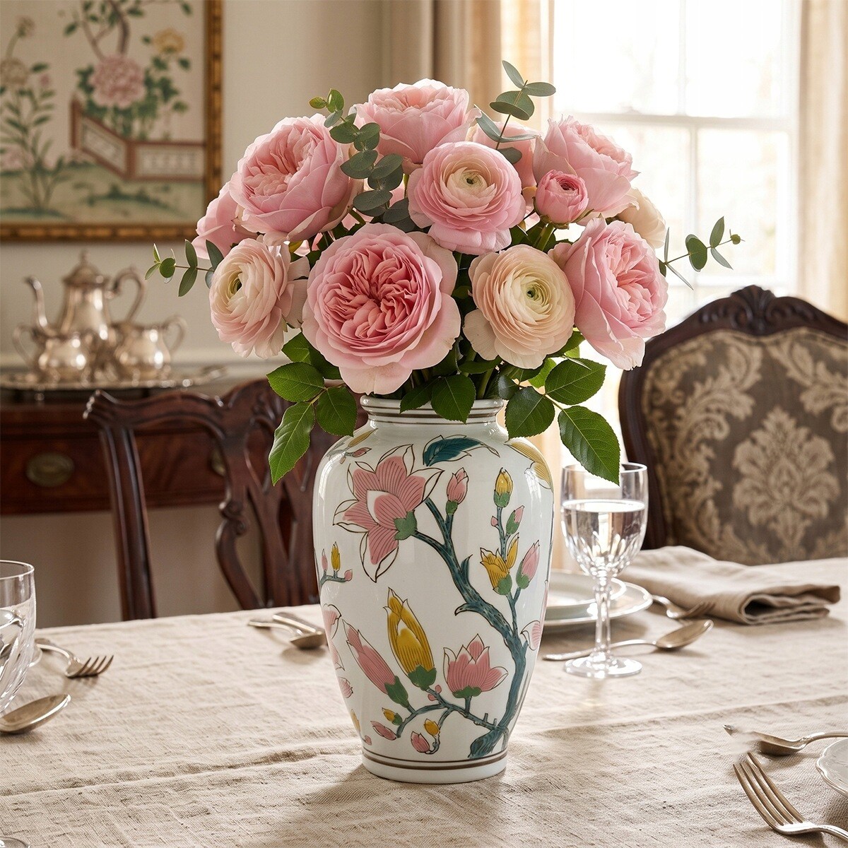WAZON NA KWIATY BUKIET TULIPANY CERAMICZNY BIAŁY DUŻY DO DOMU SALONU 30cm