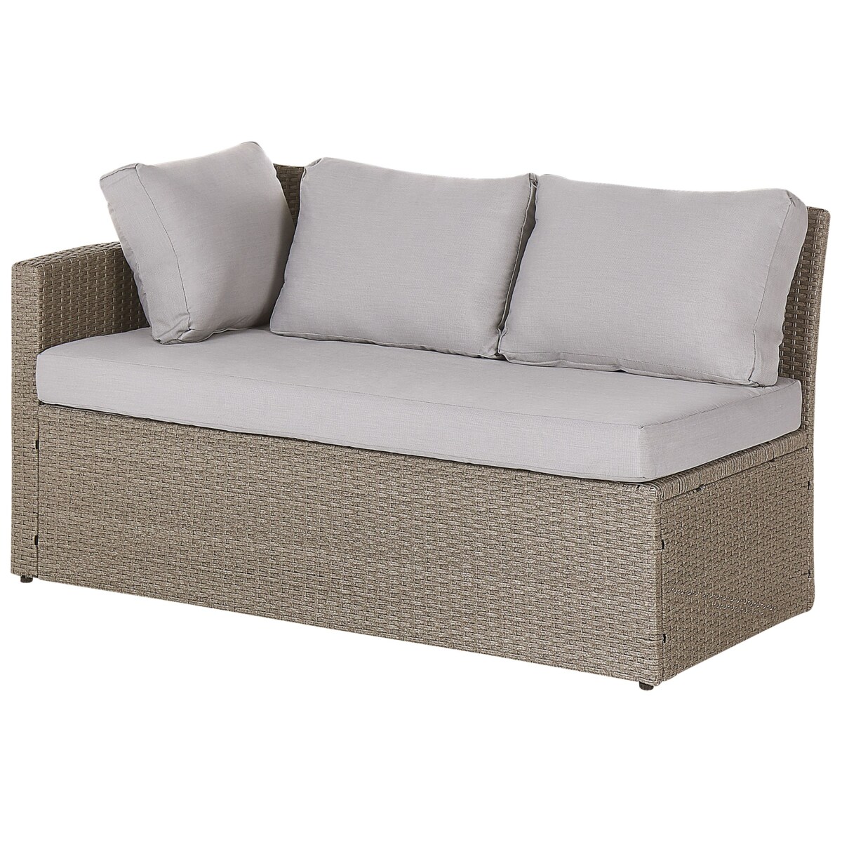 Zestaw ogrodowy ze stolikiem i otomaną dla 5 osób BARDI z poduszkami Technorattan Beżowoszary