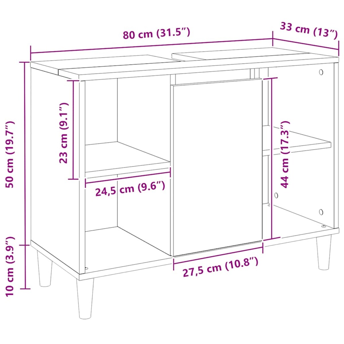 vidaXL Szafka łazienkowa, dąb artisian, 80x33x60 cm