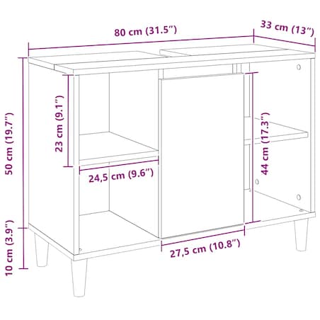vidaXL Szafka łazienkowa, dąb artisian, 80x33x60 cm