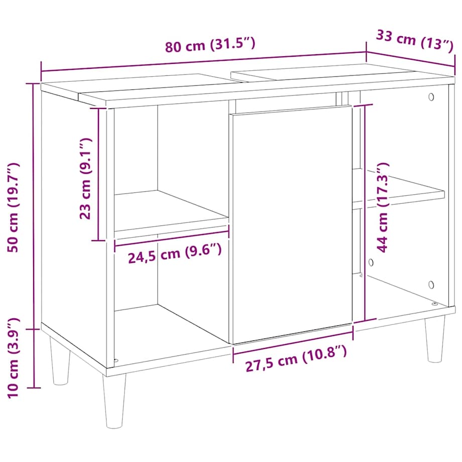vidaXL Szafka łazienkowa, dąb artisian, 80x33x60 cm