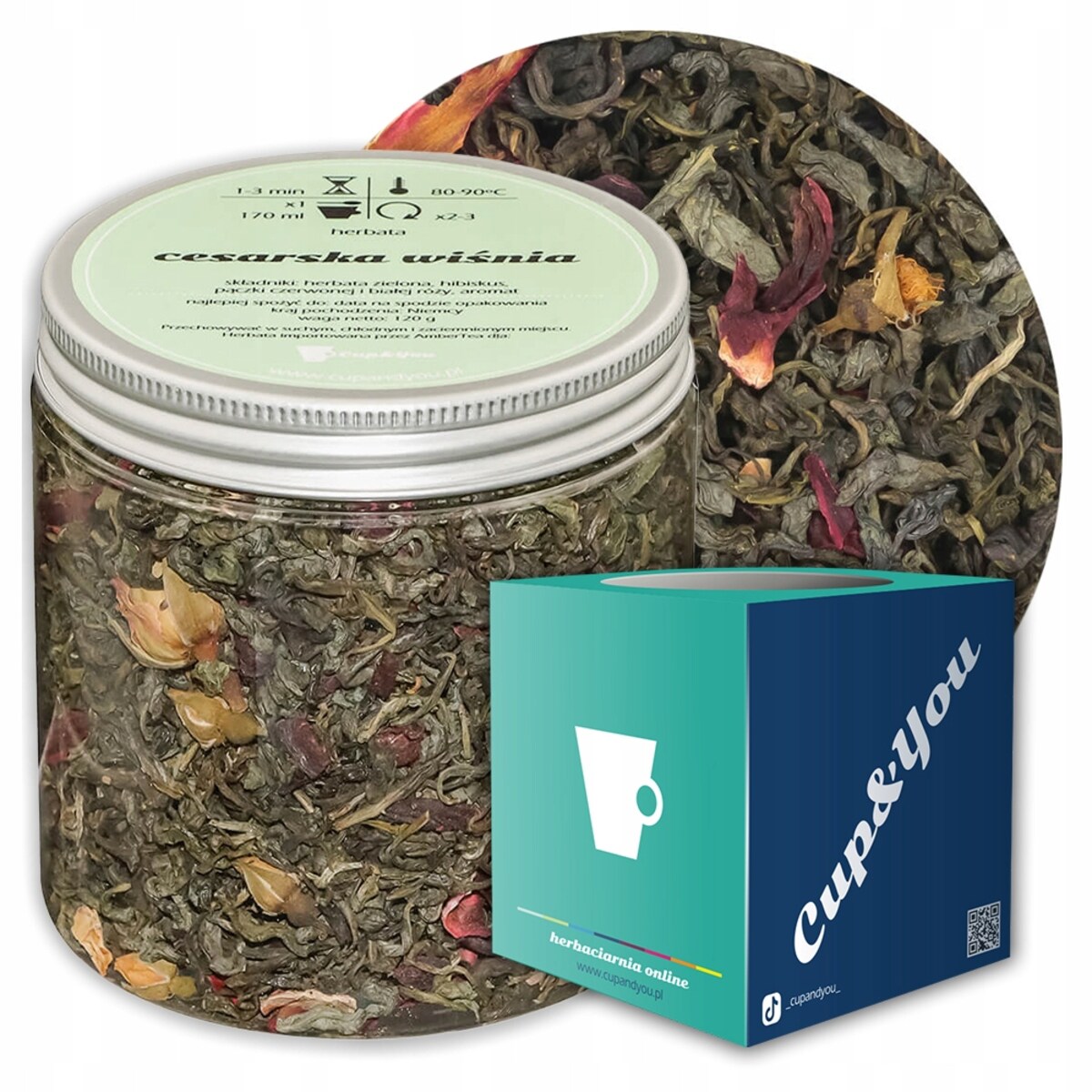 Herbata zielona CESARSKA WIŚNIA o delikatnie wiśniowym smaku z nutą nugatu - herbata liściasta sypana mieszanka napar susz - gotowa na prezent upominek
